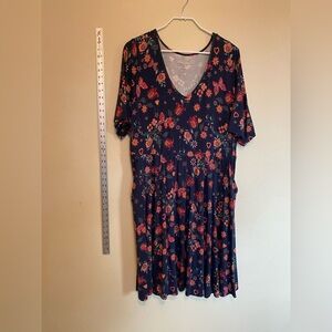 Torrid Navy Dress with Red and Pink Floral Pattern